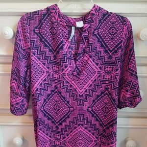 pink aztec tribal tunic hi-low work blouse top